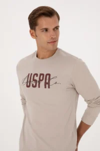US Polo Assn. Men Regular Fit Crew Neck Stone Thin Sweatshirt - Image 2