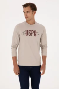 US Polo Assn. Men Regular Fit Crew Neck Stone Thin Sweatshirt - Image 3