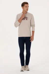 US Polo Assn. Men Regular Fit Crew Neck Stone Thin Sweatshirt - Image 4