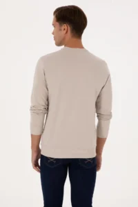 US Polo Assn. Men Regular Fit Crew Neck Stone Thin Sweatshirt - Image 5