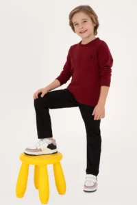 US Polo Assn. Boys' Burgundy Crew Neck Basic Sweater - Image 2