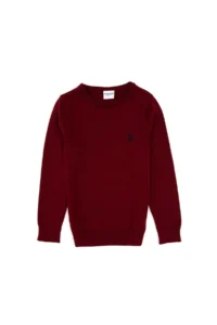 US Polo Assn. Boys' Burgundy Crew Neck Basic Sweater - Image 3