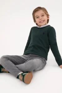 US Polo Assn. Boys' Green Crew Neck Basic Sweater