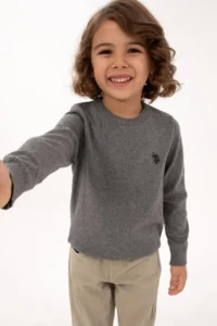 US Polo Assn. Boys' Gray Melanj Crew Neck Basic Sweater