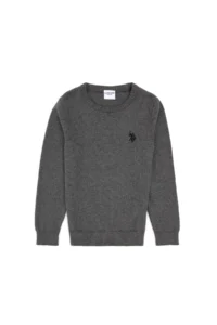 US Polo Assn. Boys' Gray Melanj Crew Neck Basic Sweater - Image 3