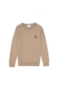 US Polo Assn. Boys' Light Khaki Crew Neck Basic Sweater - Image 2
