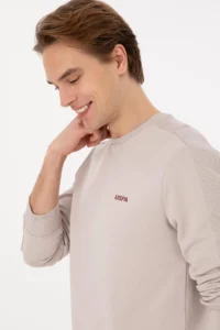 US Polo Assn. Men Regular Fit Crew Neck Stone Sweatshirt - Image 2