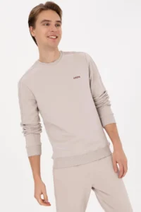 US Polo Assn. Men Regular Fit Crew Neck Stone Sweatshirt - Image 3