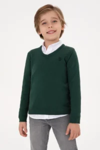 US Polo Assn. Boys' Green V-neck Basic Sweater