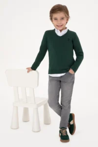 US Polo Assn. Boys' Green V-neck Basic Sweater - Image 2