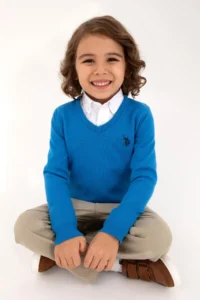 US Polo Assn. Boys' Cobalt Blue V-neck Basic Sweater