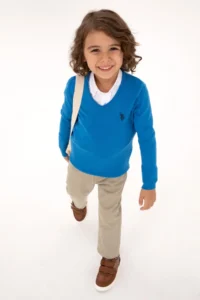US Polo Assn. Boys' Cobalt Blue V-neck Basic Sweater - Image 2