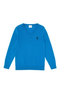 US Polo Assn. Boys' Cobalt Blue V-neck Basic Sweater - Image 3