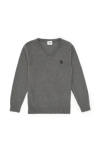 US Polo Assn. Boys' Gray Melanj V-neck Basic Sweater