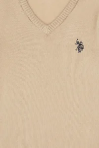 US Polo Assn. Boys' Light Khaki V-neck Basic Sweater - Image 5
