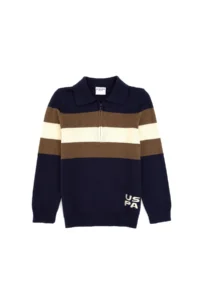 US Polo Assn. Boys' Navy Blue Polo Shirt Collar Half Zippered Sweater