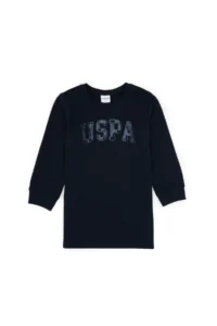 US Polo Assn. Girls' Navy Blue Sequin Embroidered Sweat Knitting Dress
