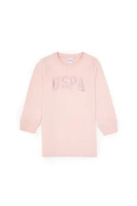 US Polo Assn. Girls' Dusty Pink Sequin Embroidered Sweat Knitting Dress - Image 2