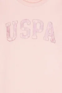 US Polo Assn. Girls' Dusty Pink Sequin Embroidered Sweat Knitting Dress - Image 4