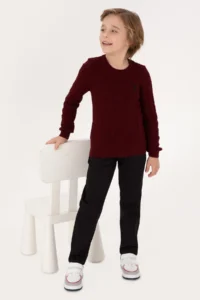 US Polo Assn. Boys' Burgundy Crew Neck Basic Sweater - Image 2