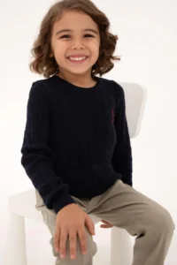 US Polo Assn. Boys' Navy Blue Crew Neck Basic Sweater