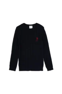 US Polo Assn. Boys' Navy Blue Crew Neck Basic Sweater - Image 3