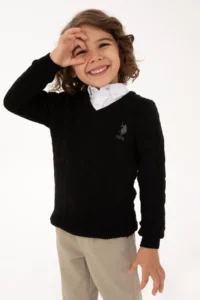 US Polo Assn. Boys' Black V-neck Basic Sweater