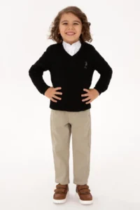 US Polo Assn. Boys' Black V-neck Basic Sweater - Image 2