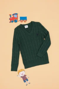 US Polo Assn. Boys' Dark Green V-neck Basic Sweater