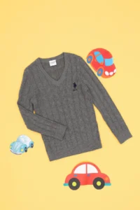 US Polo Assn. Boys' Gray Melanj V-neck Basic Sweater - Image 3