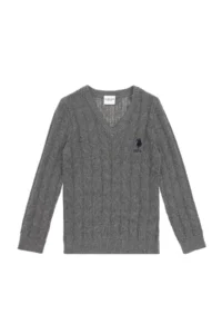 US Polo Assn. Boys' Gray Melanj V-neck Basic Sweater - Image 4
