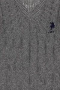 US Polo Assn. Boys' Gray Melanj V-neck Basic Sweater - Image 6