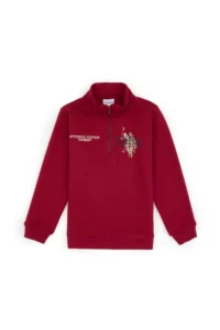 US Polo Assn. Boys' Dark Raspberry Fleece Half Zippered Sweatshirt - Image 3