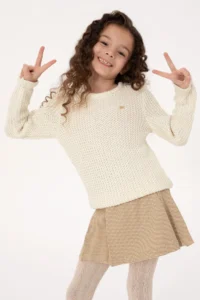 US Polo Assn. Girls' Crew Neck Cream Sweater