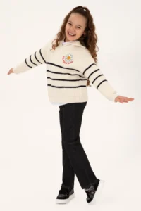 US Polo Assn. Girls' Cream Polo Shirt Collar Half Zippered Sweater - Image 2
