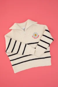 US Polo Assn. Girls' Cream Polo Shirt Collar Half Zippered Sweater - Image 3