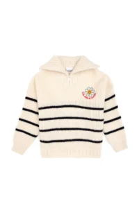 US Polo Assn. Girls' Cream Polo Shirt Collar Half Zippered Sweater - Image 4