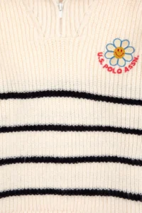 US Polo Assn. Girls' Cream Polo Shirt Collar Half Zippered Sweater - Image 6
