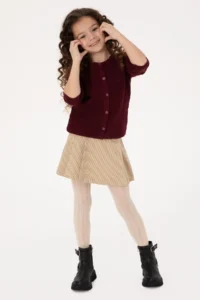 US Polo Assn. Girls' Burgundy buttoned Crew Neck Knitwear Cardigan