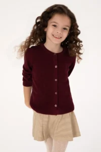US Polo Assn. Girls' Burgundy buttoned Crew Neck Knitwear Cardigan - Image 2