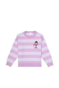 US Polo Assn. Girls' Lilac Striped Crew Neck Sweater - Image 4
