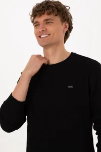 US Polo Assn. Men Crew Neck Regular Fit Petek textured Black Sweatshirt - Image 2