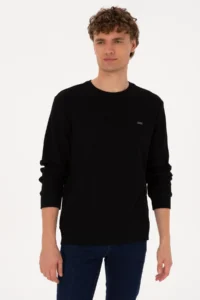 US Polo Assn. Men Crew Neck Regular Fit Petek textured Black Sweatshirt - Image 3