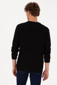 US Polo Assn. Men Crew Neck Regular Fit Petek textured Black Sweatshirt - Image 5