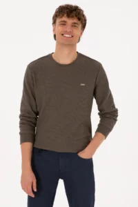 US Polo Assn. Men Crew Neck Regular Fit Petek textured Mink Sweatshirt