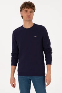 US Polo Assn. Men Crew Neck Regular Fit Petek textured Plum Sweatshirt