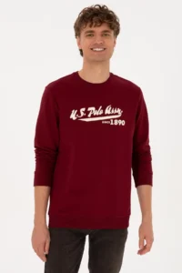 US Polo Assn. Men Crew Neck Regular Fit Burgundy Thin Sweatshirt