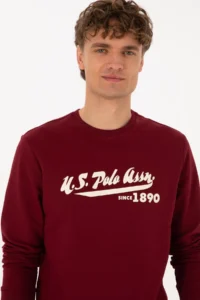 US Polo Assn. Men Crew Neck Regular Fit Burgundy Thin Sweatshirt - Image 2
