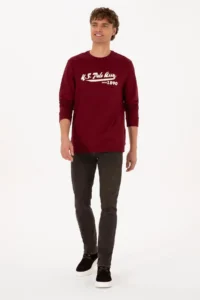 US Polo Assn. Men Crew Neck Regular Fit Burgundy Thin Sweatshirt - Image 4