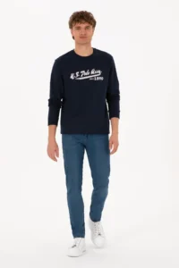 US Polo Assn. Men Crew Neck Regular Fit Navy Blue Thin Sweatshirt - Image 4